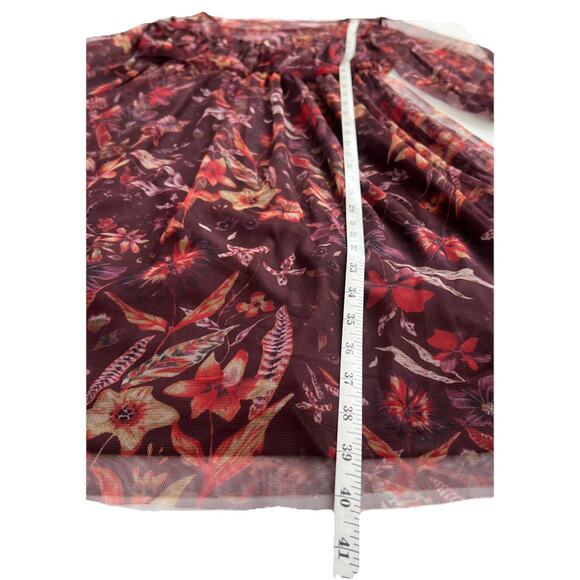 Candalite Midi Dress Womens Medium Burgundy Floral Mesh Overlay Sheer Sleeves - Picture 6 of 11
